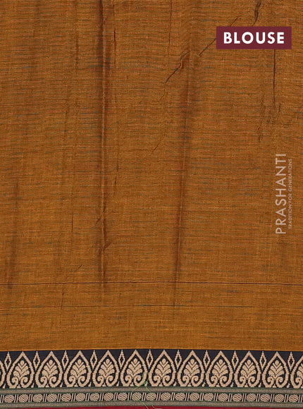 Narayanpet cotton saree dark mustard and maroon with plain body and thread woven border