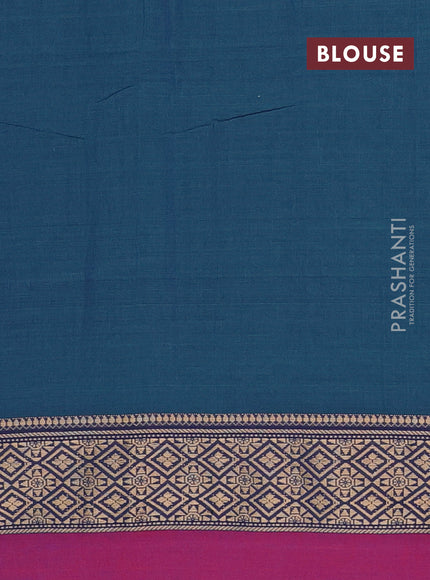 Narayanpet cotton saree dual shade of bluish green and magenta pink with plain body and thread woven simple border