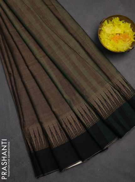 Narayanpet cotton saree chikku shade and black with plain body and temple design simple border