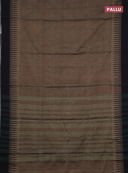 Narayanpet cotton saree chikku shade and black with plain body and temple design simple border