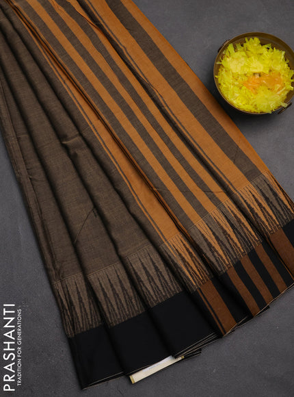 Narayanpet cotton saree chikku shade and black with plain body and temple design simple border