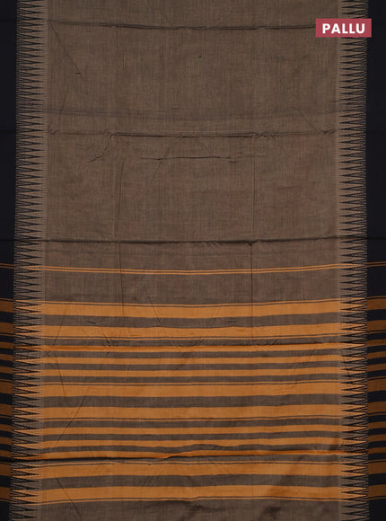 Narayanpet cotton saree chikku shade and black with plain body and temple design simple border