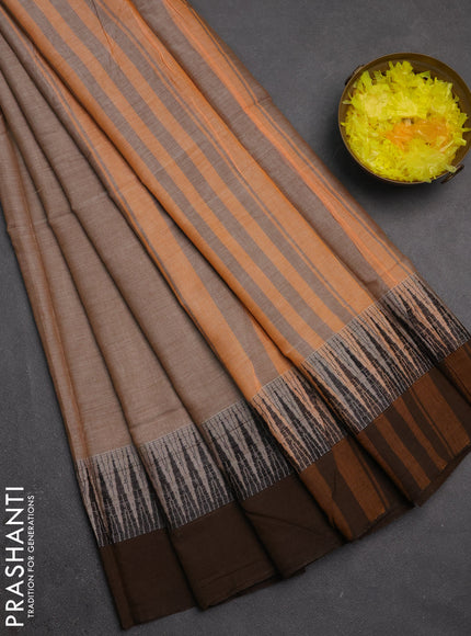 Narayanpet cotton saree sandal and dark dandal with plain body and temple design simple border