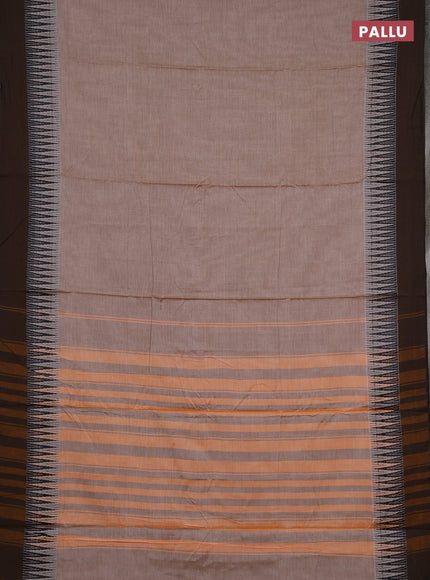 Narayanpet cotton saree sandal and dark dandal with plain body and temple design simple border