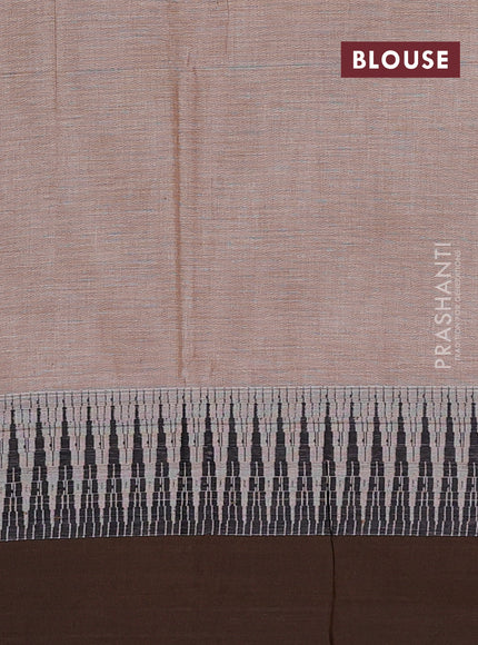 Narayanpet cotton saree sandal and dark dandal with plain body and temple design simple border