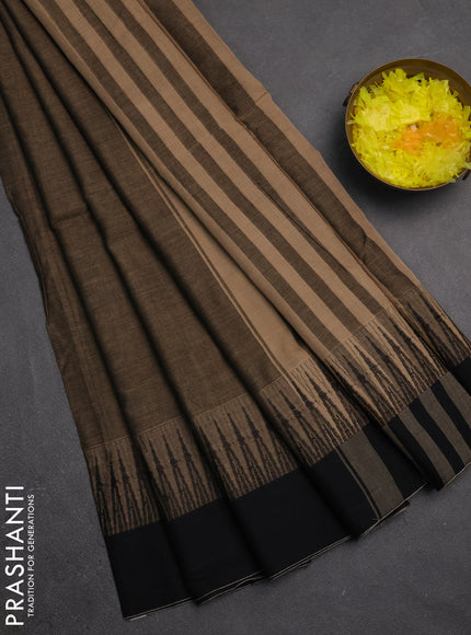 Narayanpet cotton saree chikku shade and black with plain body and temple design simple border