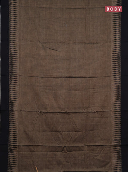 Narayanpet cotton saree chikku shade and black with plain body and temple design simple border