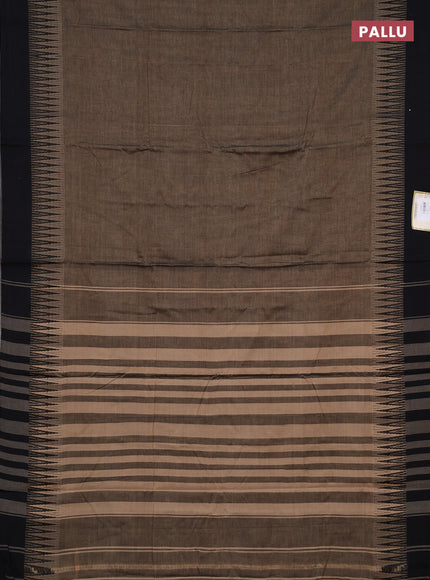 Narayanpet cotton saree chikku shade and black with plain body and temple design simple border