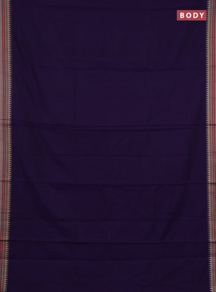Narayanpet cotton saree violet and dark beige with plain body and temple design thraed woven border
