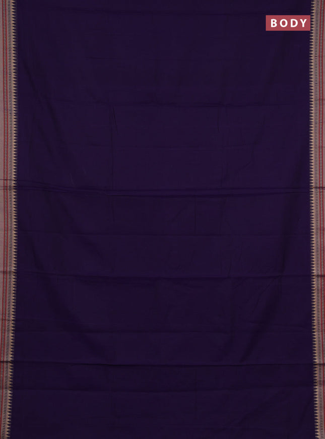 Narayanpet cotton saree violet and dark beige with plain body and temple design thraed woven border