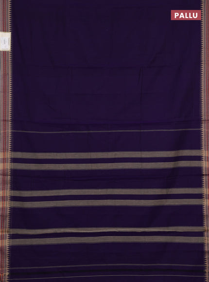 Narayanpet cotton saree violet and dark beige with plain body and temple design thraed woven border