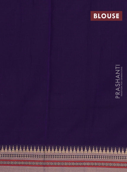 Narayanpet cotton saree violet and dark beige with plain body and temple design thraed woven border