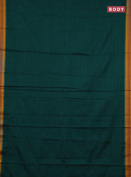 Narayanpet cotton saree green and dark mustard with plain body and temple design thraed woven border