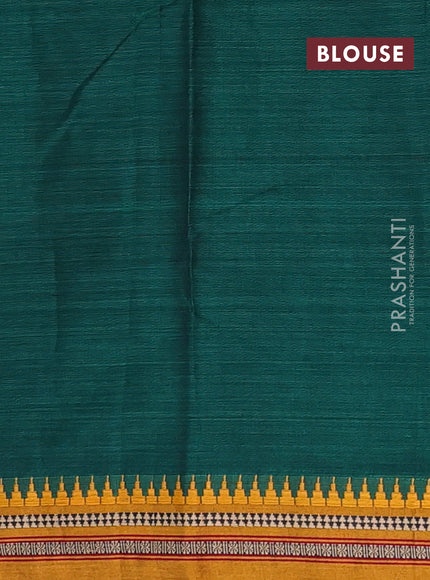 Narayanpet cotton saree green and dark mustard with plain body and temple design thraed woven border