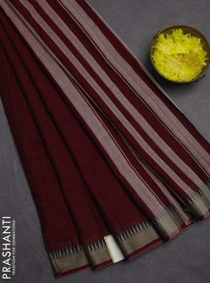 Narayanpet cotton saree deep maroon with plain body and temple design thraed woven border