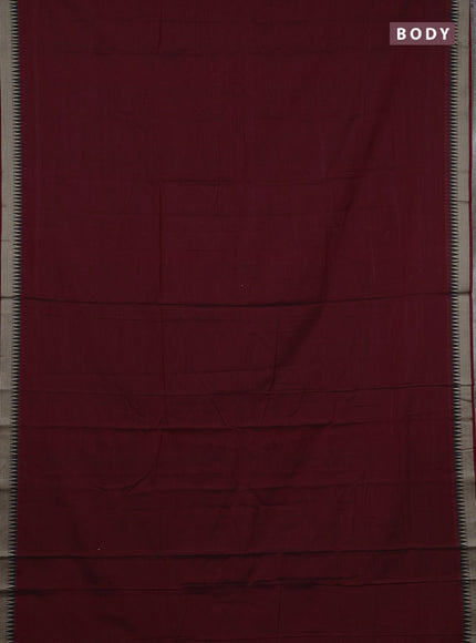Narayanpet cotton saree deep maroon with plain body and temple design thraed woven border