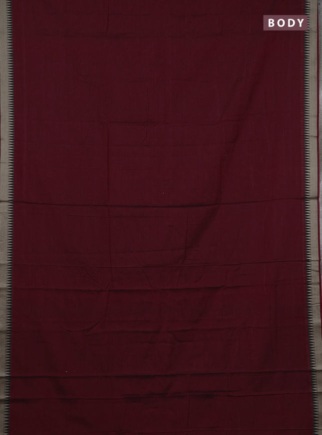 Narayanpet cotton saree deep maroon with plain body and temple design thraed woven border