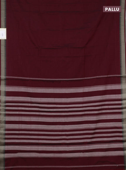 Narayanpet cotton saree deep maroon with plain body and temple design thraed woven border