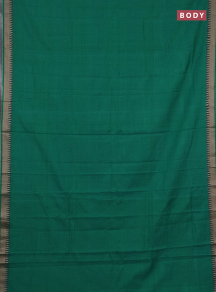 Narayanpet cotton saree green with plain body and temple design thraed woven border