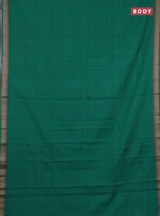 Narayanpet cotton saree green with plain body and temple design thraed woven border