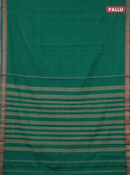 Narayanpet cotton saree green with plain body and temple design thraed woven border