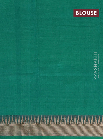 Narayanpet cotton saree green with plain body and temple design thraed woven border
