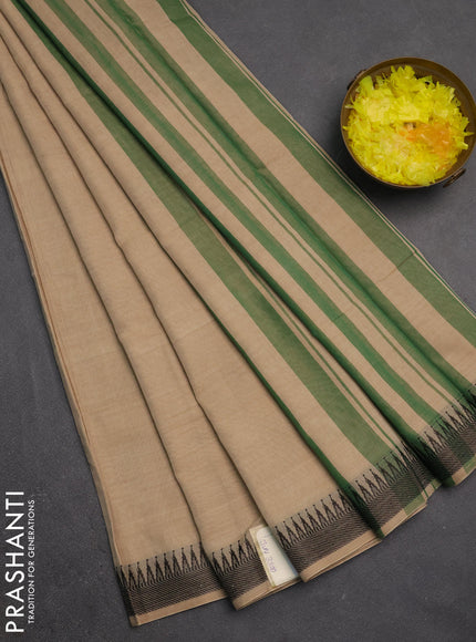 Narayanpet cotton saree sandal with plain body and temple design thraed woven border