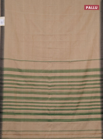 Narayanpet cotton saree sandal with plain body and temple design thraed woven border