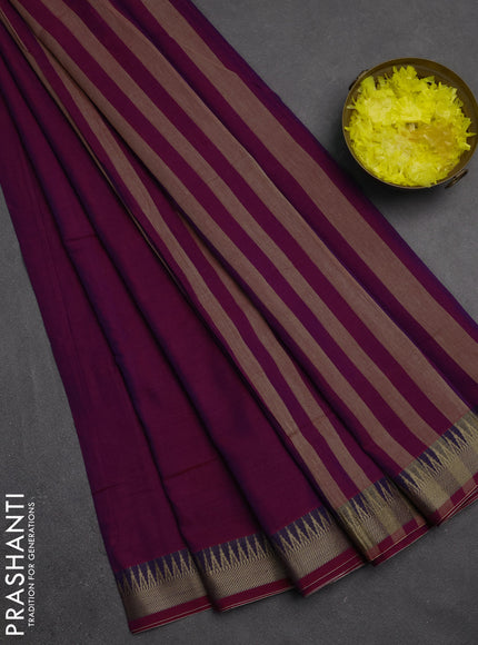 Narayanpet cotton saree magenta pink with plain body and temple design thraed woven border