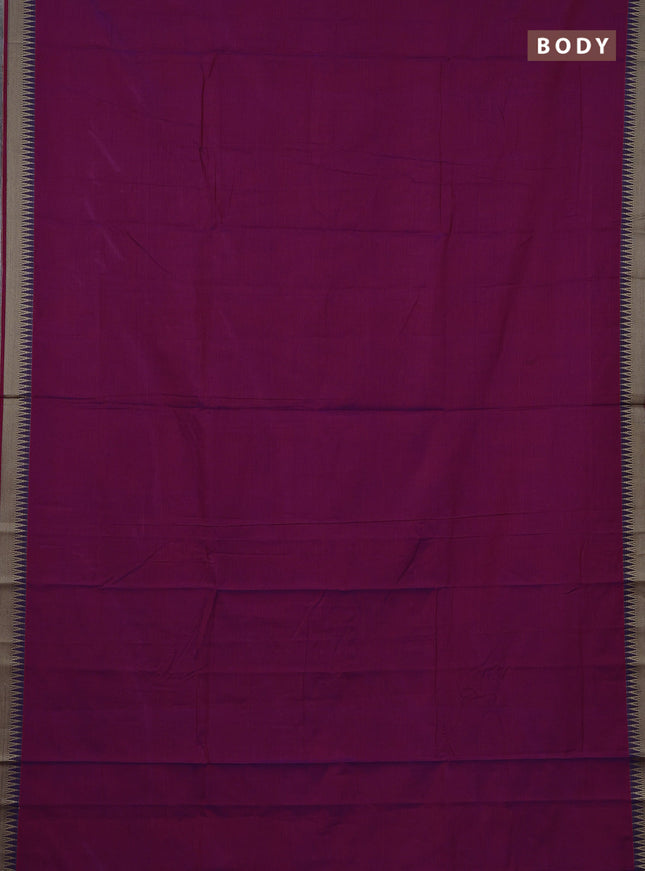 Narayanpet cotton saree magenta pink with plain body and temple design thraed woven border