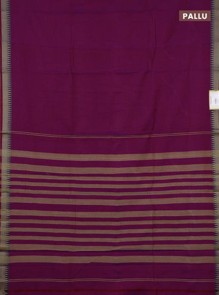 Narayanpet cotton saree magenta pink with plain body and temple design thraed woven border