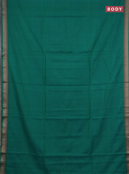 Narayanpet cotton saree green with plain body and temple design thraed woven border