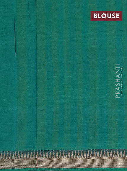 Narayanpet cotton saree green with plain body and temple design thraed woven border