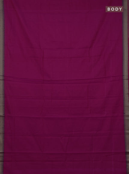 Narayanpet cotton saree magenta pink with plain body and temple design thraed woven border