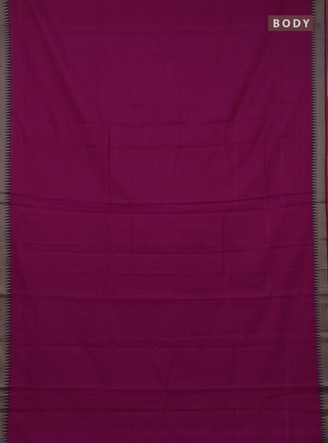 Narayanpet cotton saree magenta pink with plain body and temple design thraed woven border