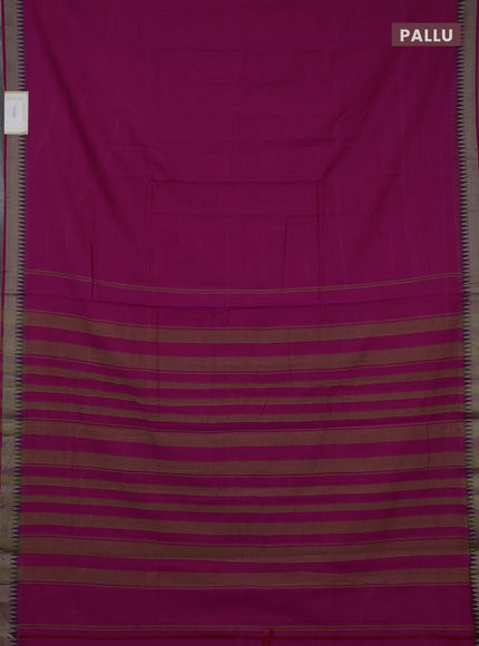Narayanpet cotton saree magenta pink with plain body and temple design thraed woven border