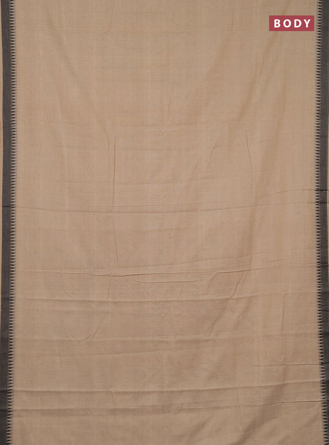 Narayanpet cotton saree sandal with plain body and temple design thraed woven border