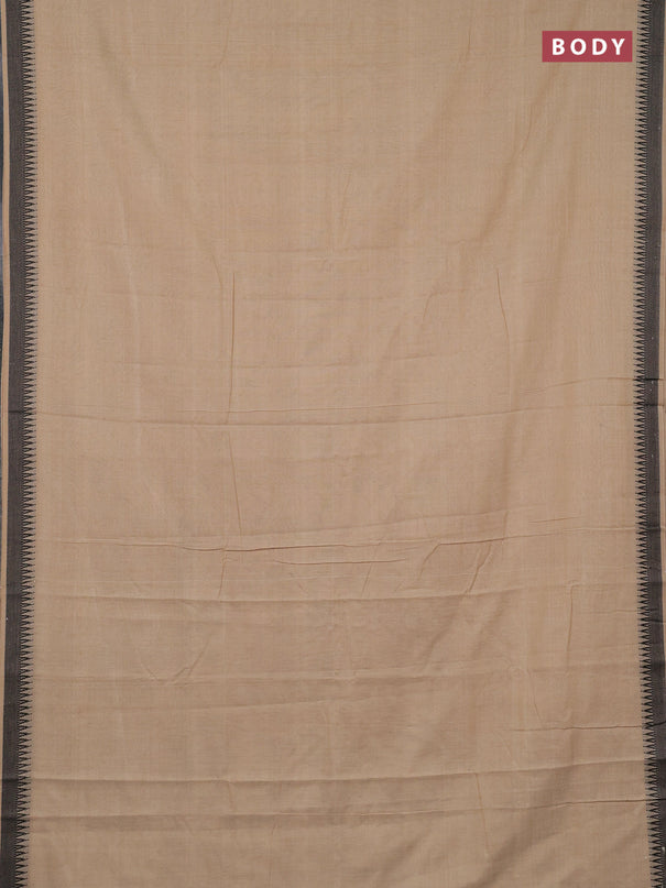Narayanpet cotton saree sandal with plain body and temple design thraed woven border