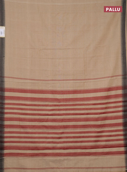Narayanpet cotton saree sandal with plain body and temple design thraed woven border