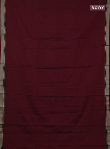 Narayanpet cotton saree deep maroon and black with plain body and temple design thraed woven border