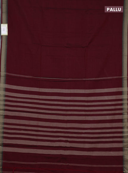 Narayanpet cotton saree deep maroon and black with plain body and temple design thraed woven border