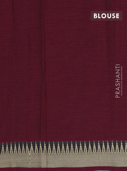 Narayanpet cotton saree deep maroon and black with plain body and temple design thraed woven border