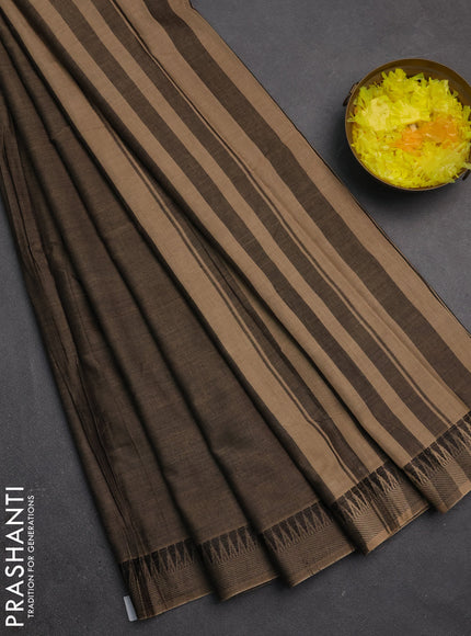 Narayanpet cotton saree chikku shade with plain body and temple design thraed woven border