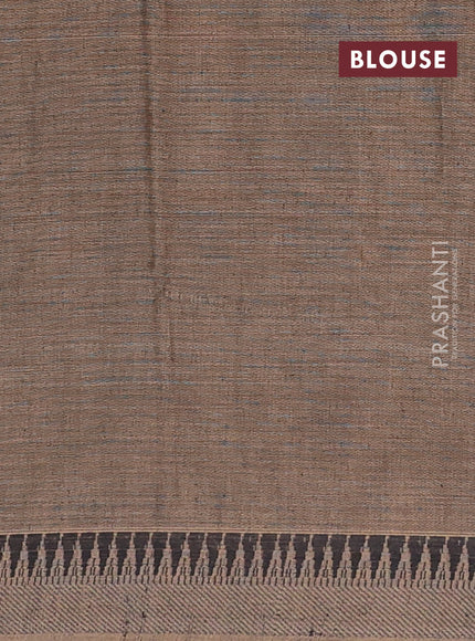 Narayanpet cotton saree chikku shade with plain body and temple design thraed woven border