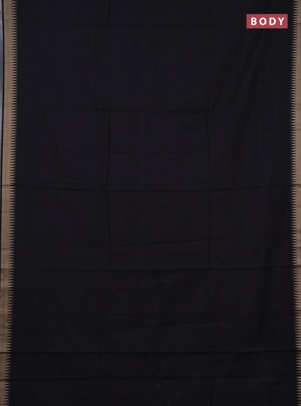 Narayanpet cotton saree black with plain body and temple design thraed woven border