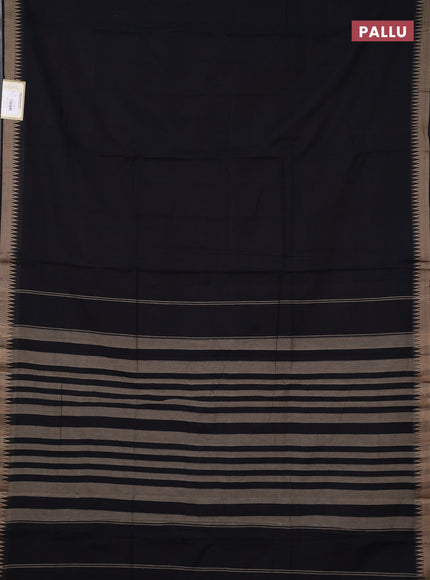 Narayanpet cotton saree black with plain body and temple design thraed woven border