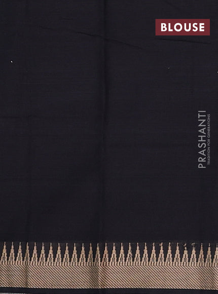 Narayanpet cotton saree black with plain body and temple design thraed woven border