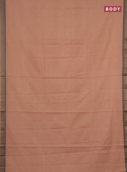 Narayanpet cotton saree peach shade with plain body and temple design thraed woven border