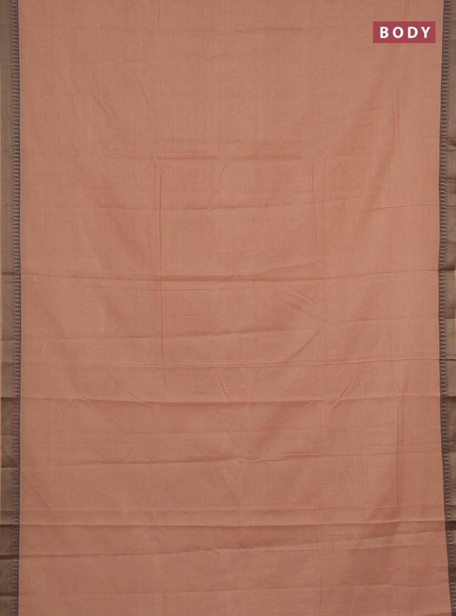 Narayanpet cotton saree peach shade with plain body and temple design thraed woven border