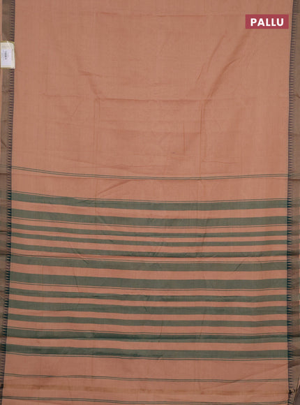 Narayanpet cotton saree peach shade with plain body and temple design thraed woven border